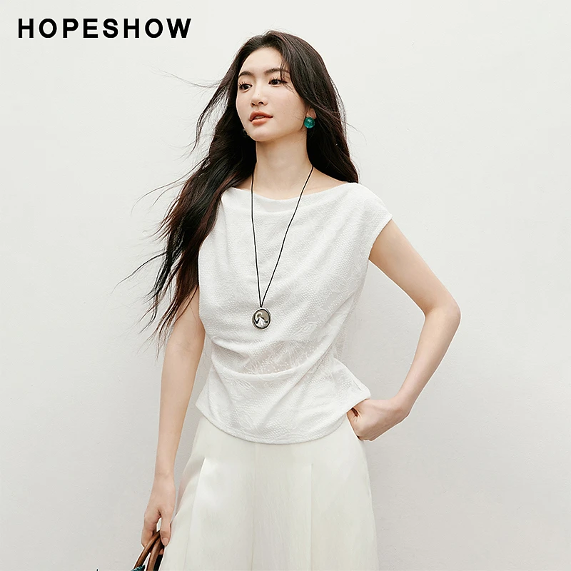 红袖打底衫白色百搭夏季女装蝴蝶肌理感收腰打底荡领套头上衣内搭