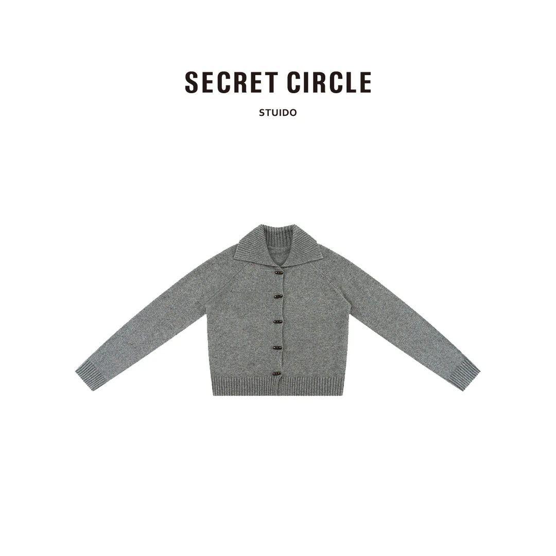 SECRET CIRCLE·秘社 秋冬翻领牛角扣针织衫长袖开衫上衣C2222