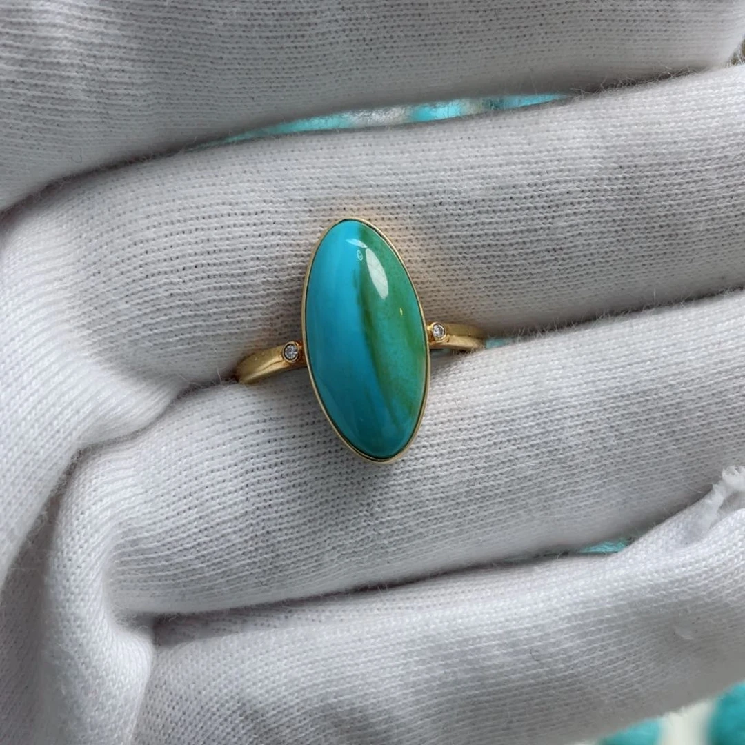 绿松石珠宝奇石18K金镶嵌