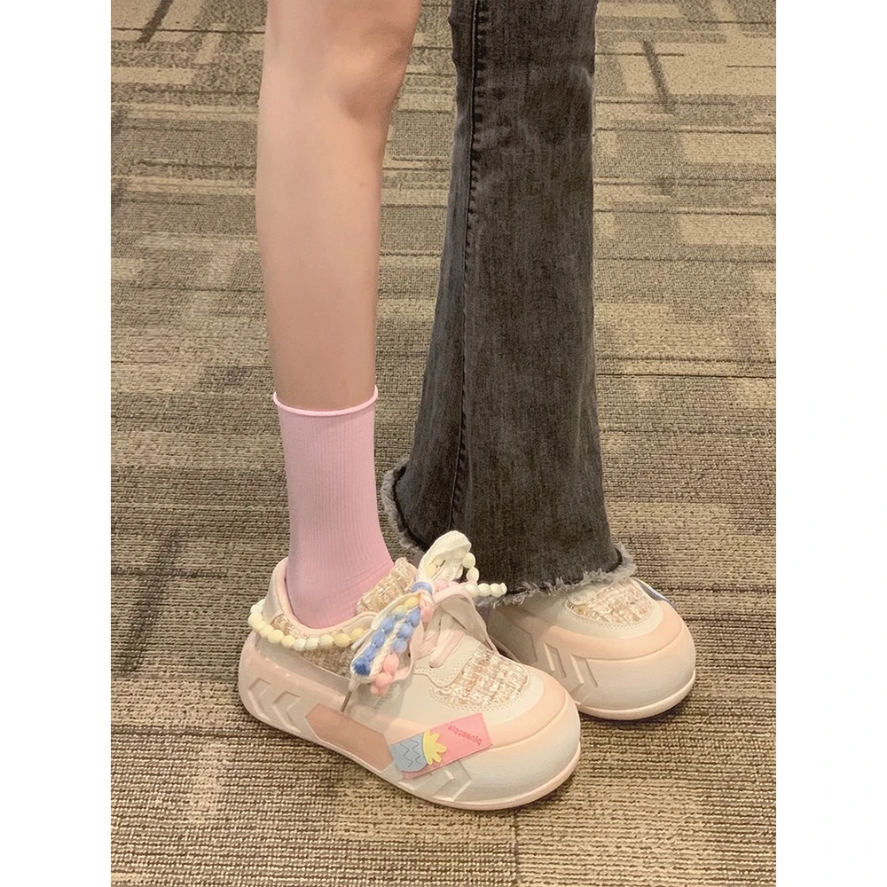 美拉德穿搭女2023时尚青春少女小个子厚底舒适运动鞋