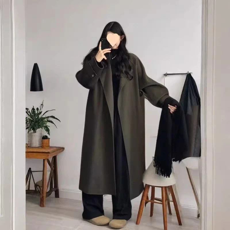 大码300斤秋冬2025新款韩系双面呢子风衣外套高级感英伦风大衣女