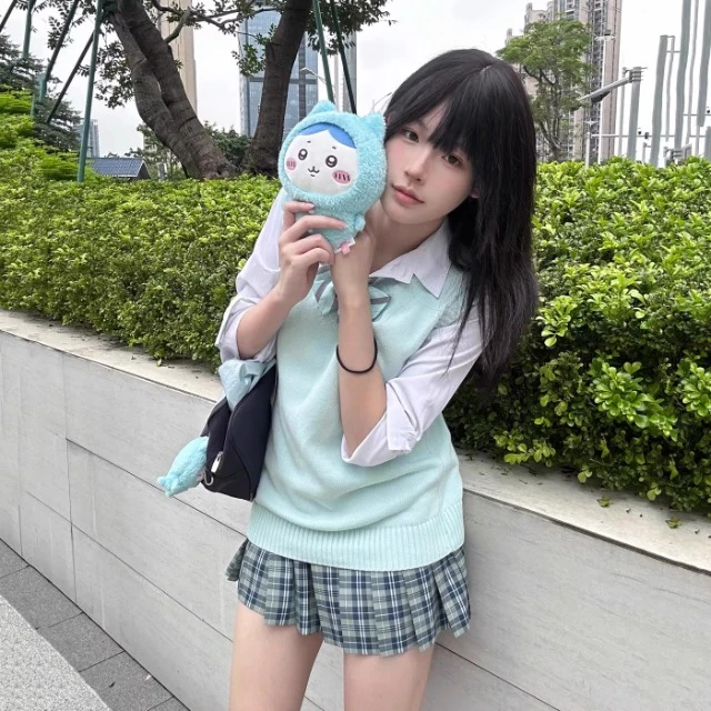 【山茶与猫】原创日系学院风JK制服校供叠穿套头毛衣马甲针织背心