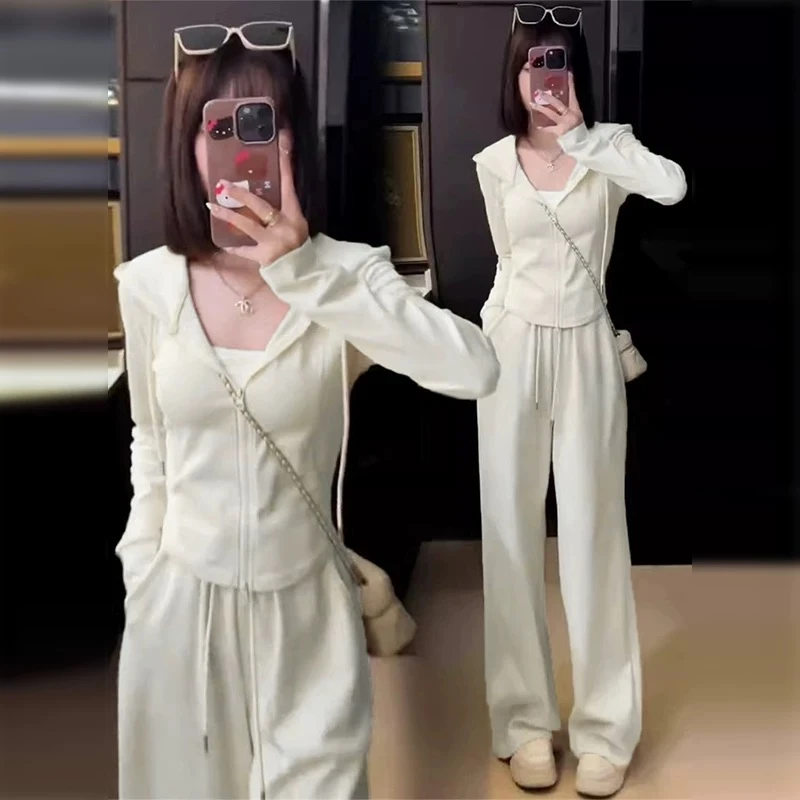 2025春秋新款修身套装时尚两件套女气质小个子卫衣显瘦阔腿裤开衫