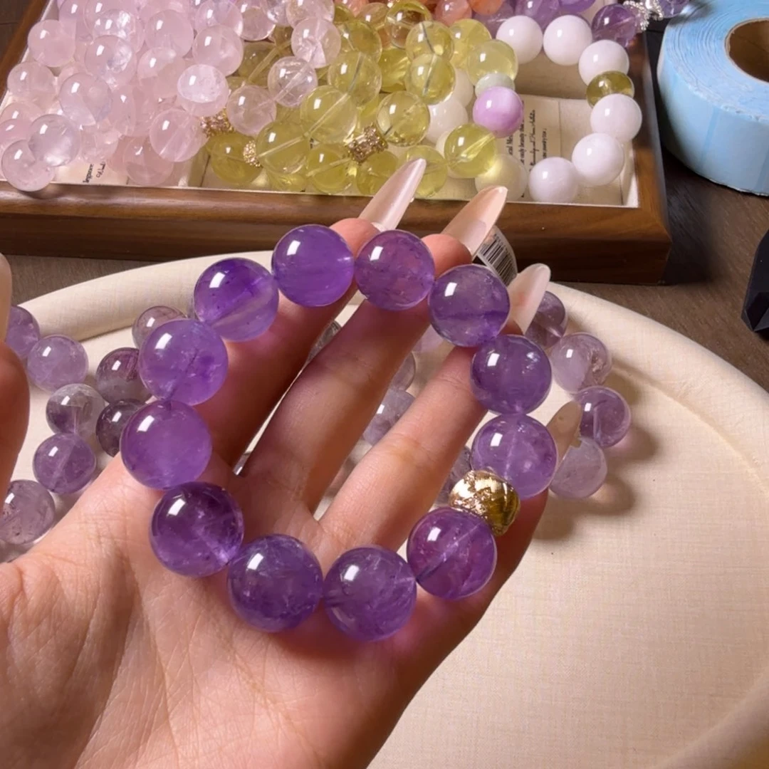 烟晶手链未镶嵌m***n紫葡萄16卡