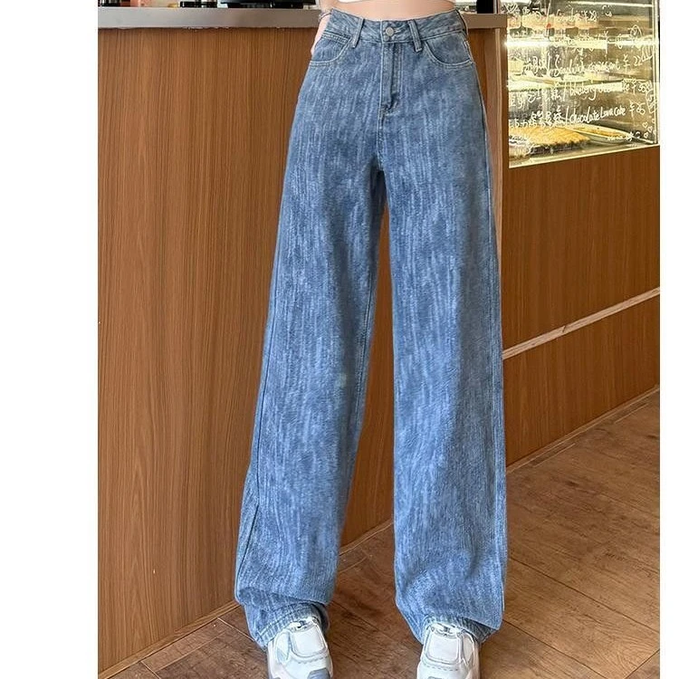 110秋季新款高腰窄版阔腿直筒显瘦牛仔裤女款