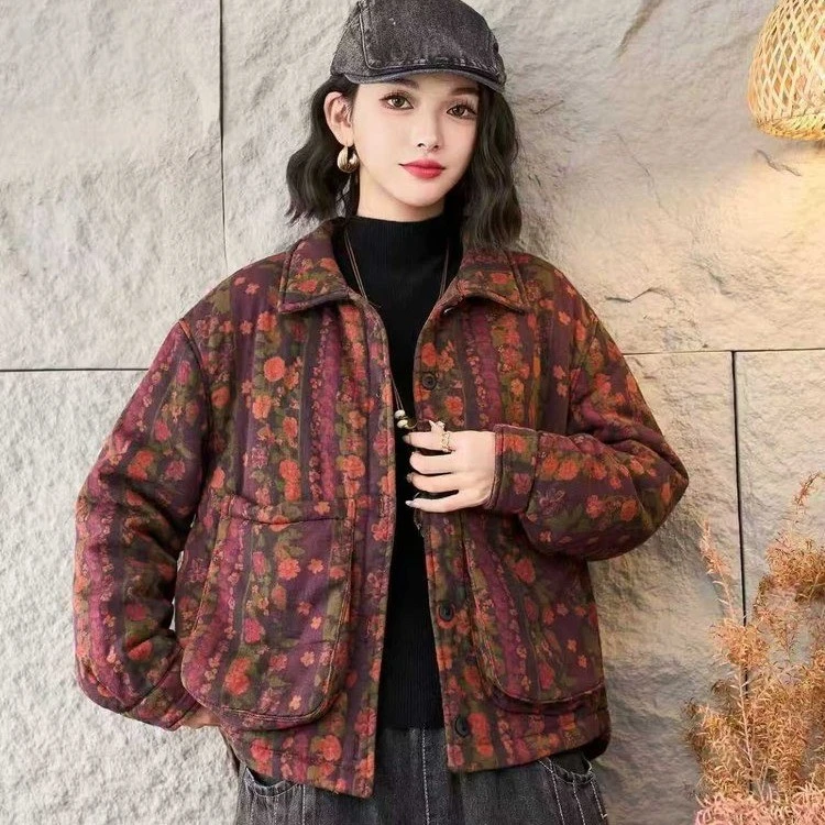 新款秋冬季棉衣外套女2025时尚翻领百搭宽松加厚保暖冬季外搭