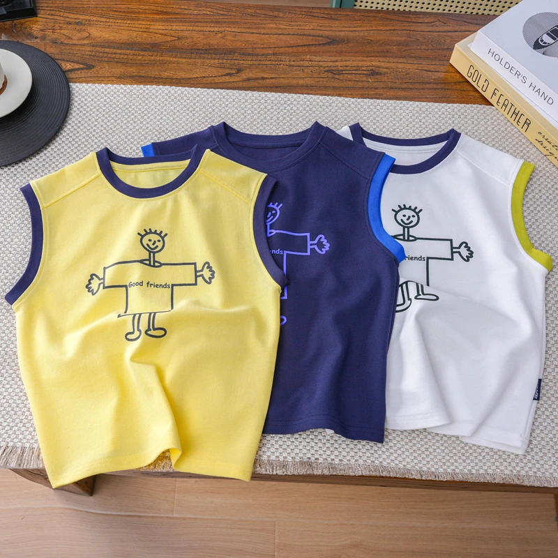 儿童夏季清凉撞色背心中大童简约街潮休闲无袖衫男童韩版百搭薄款