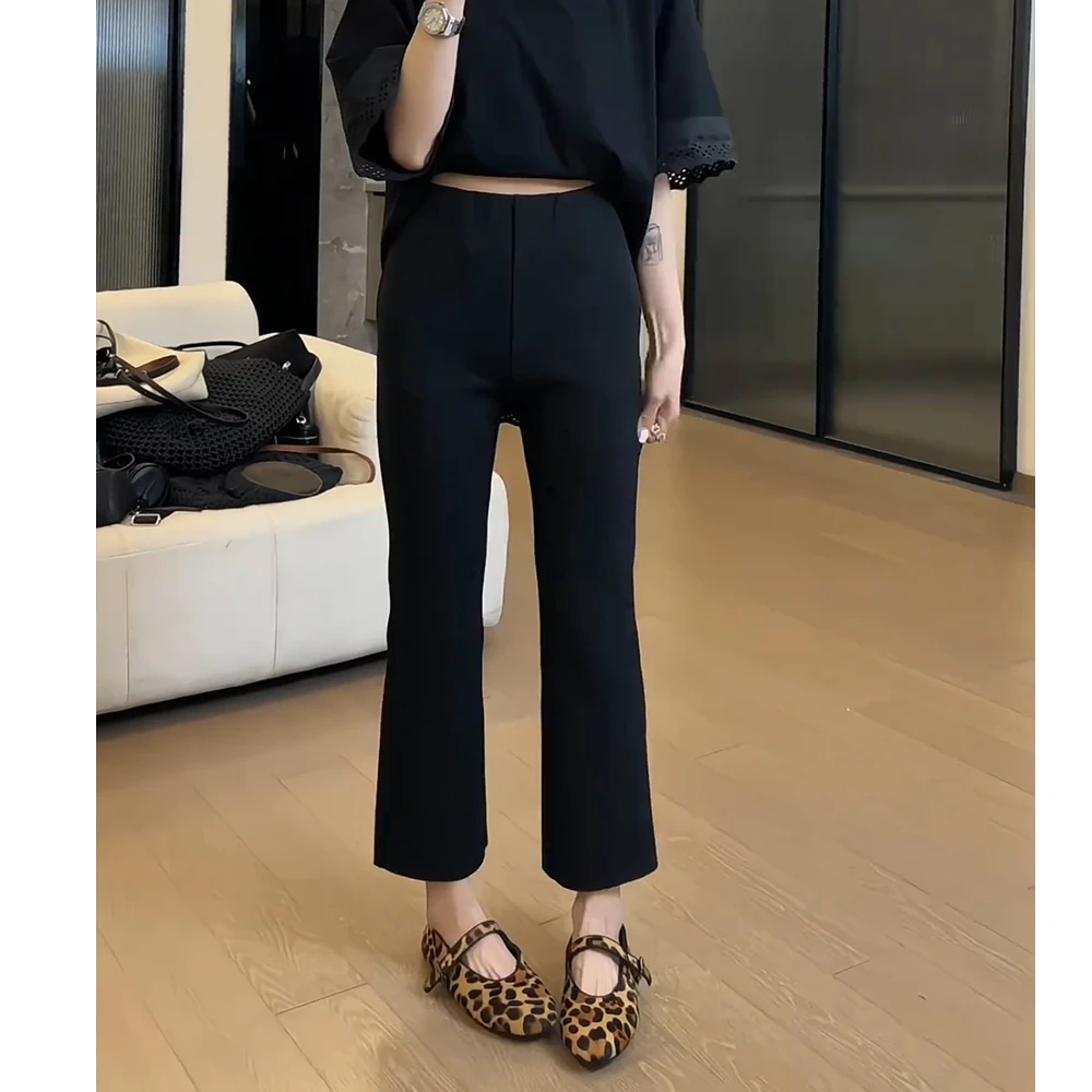 现货早秋九分休闲卫裤微喇裤女小个子大码微胖弹力显瘦百搭小直筒