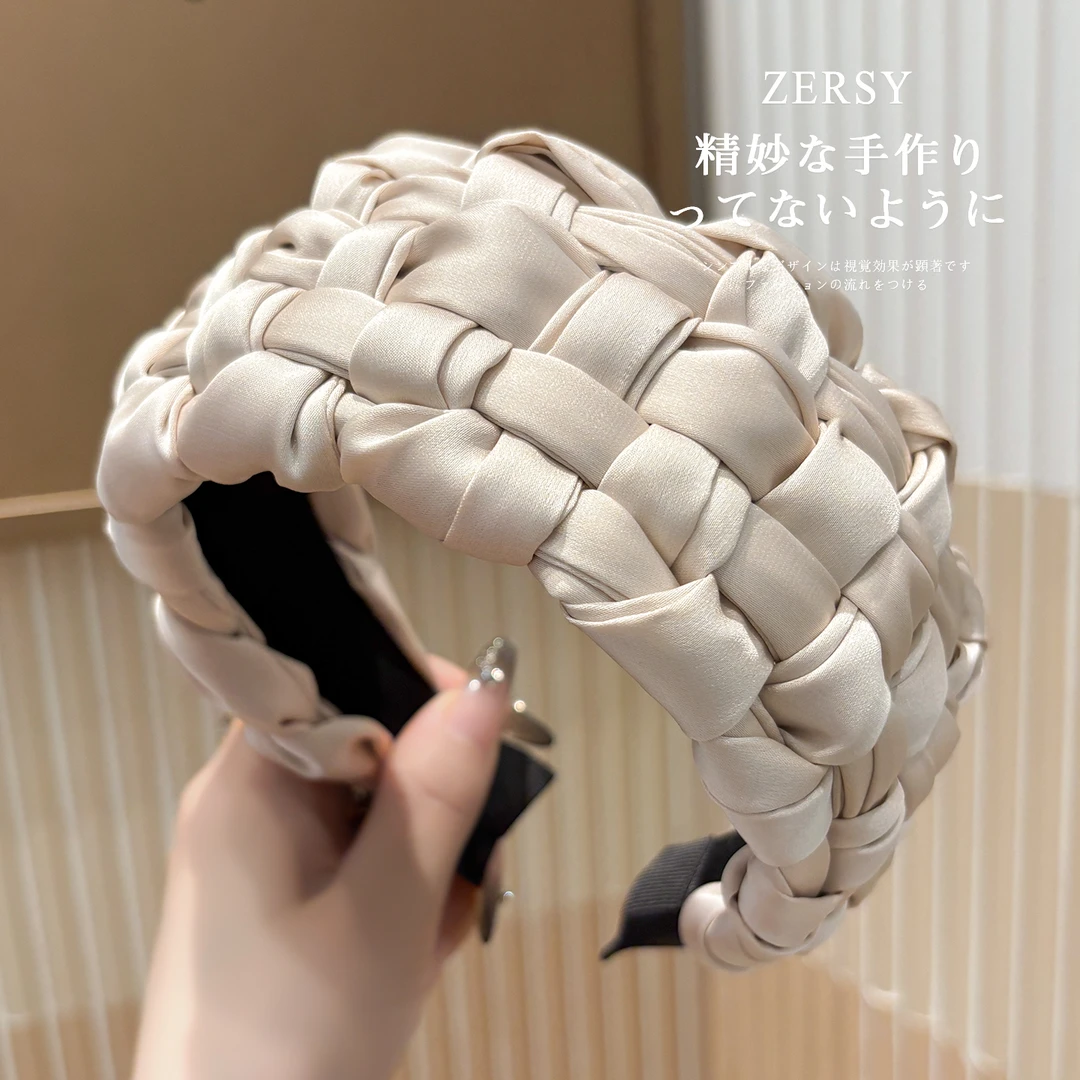 纯色缎面编织宽边发箍女款高级感洋气时尚高颅顶头箍日常外戴发卡
