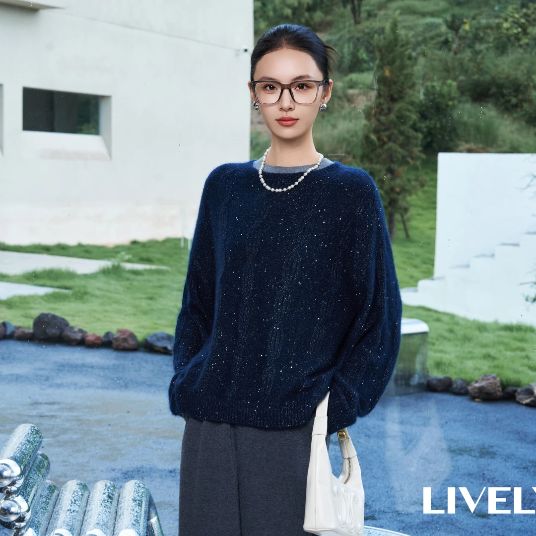 针织常规款厚款常规圆领毛针织衫设计师上衣慵懒风