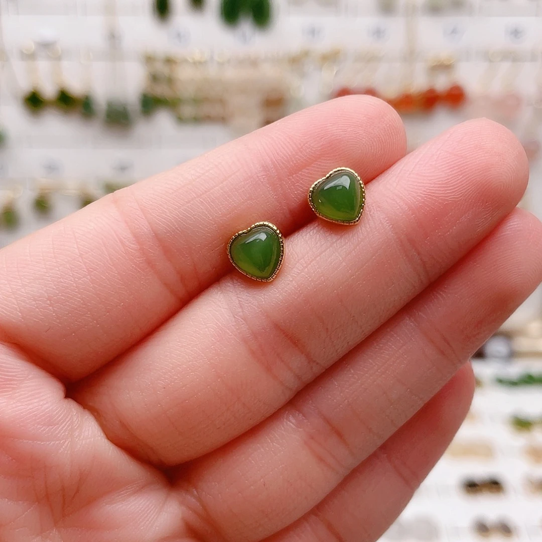 和田玉银S925镶嵌耳饰