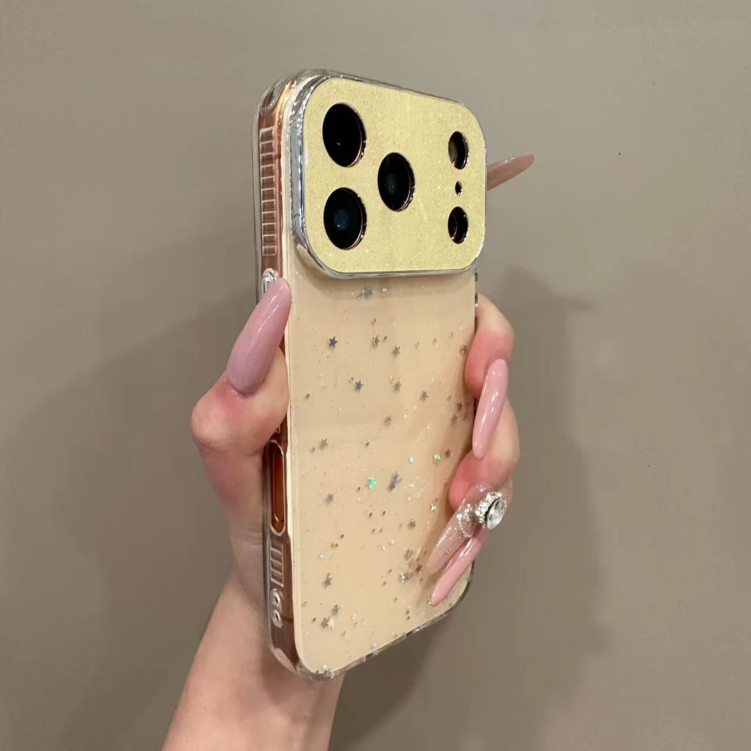 闪粉星星大视窗适用苹果17Pro手机壳16PM防摔15plus全包保护壳14