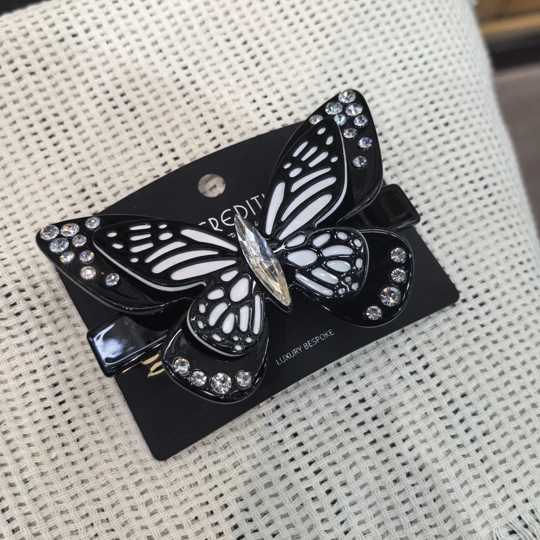 B008黑色蝴蝶闪闪高级款弹簧夹