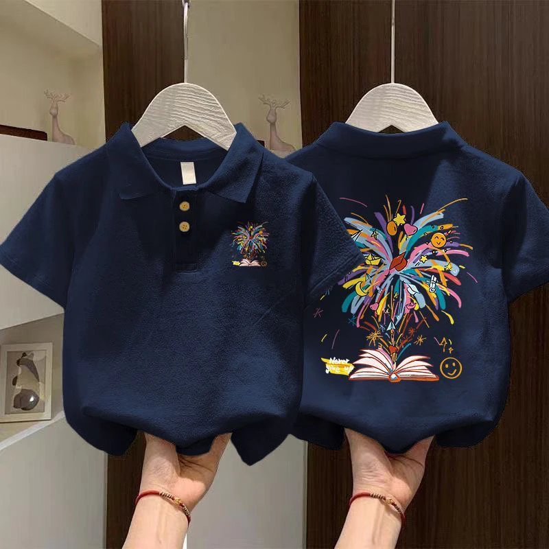 Polo衫新款男女童短袖白色儿童夏季纯棉t恤宝宝潮酷白色体恤上衣T