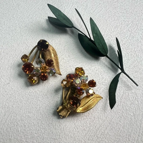 铜合金合成锆石耳饰 【六六中古】孤品复古耳饰th7323