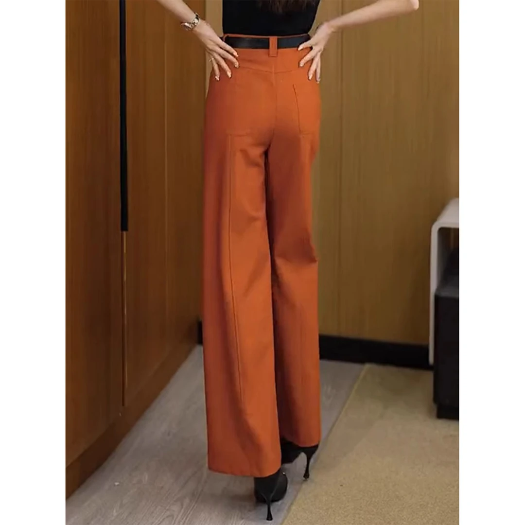 拉夏贝尔时尚高腰垂感阔腿西装裤2025秋季新爆款显瘦宽松直筒裤女