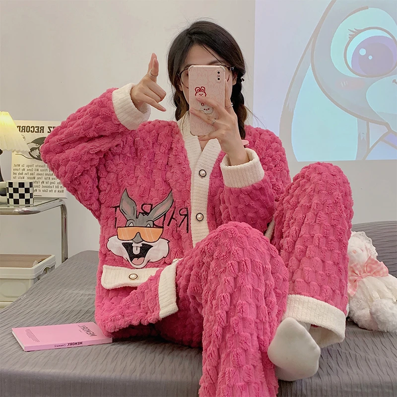 2号-睡衣女秋冬捡漏珊瑚绒长袖加绒可外穿家居服套装