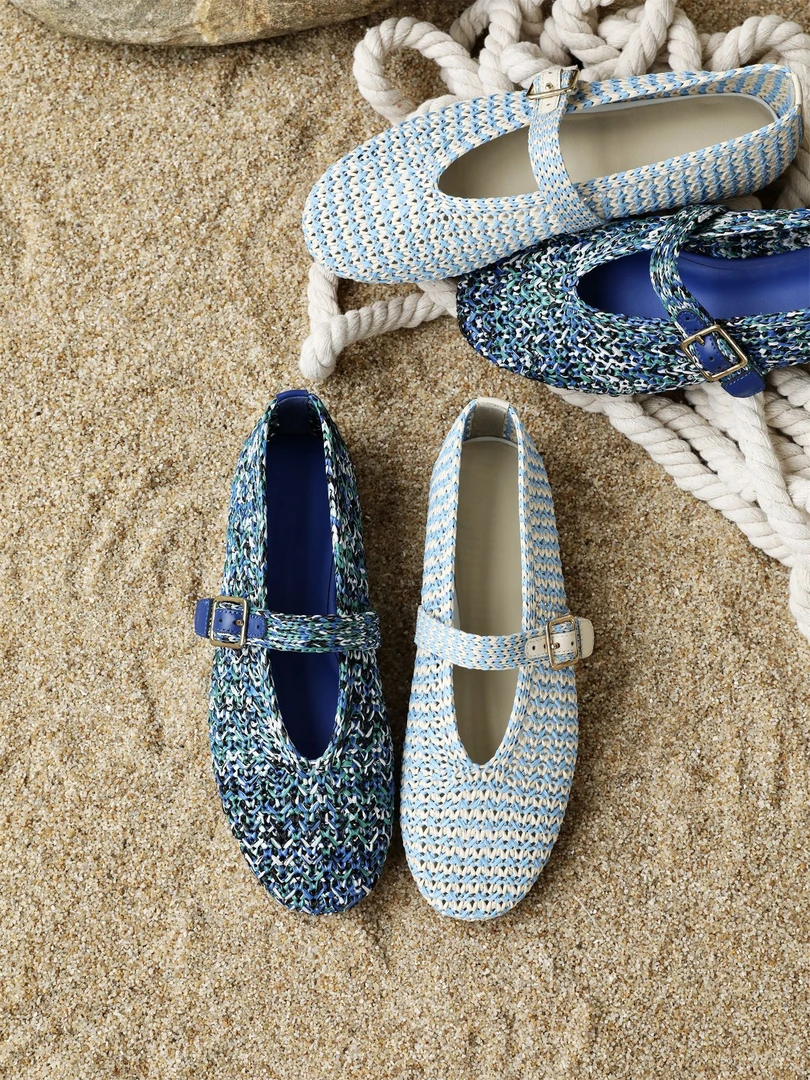 InkingPot彭姐 新款法式编织浅口一字扣带玛丽珍鞋女圆头单鞋