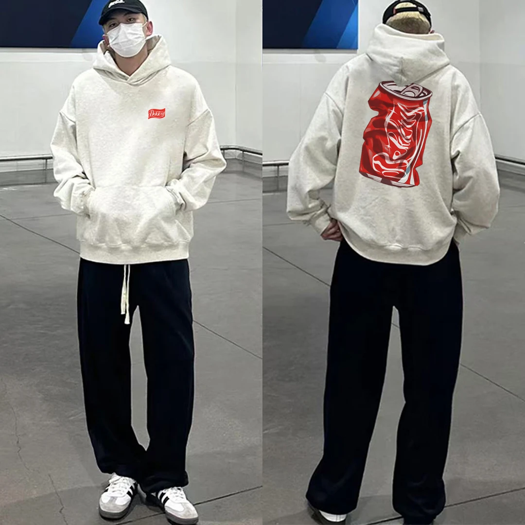 美式设计感创意可乐印花连帽卫衣男秋冬潮牌百搭宽松情侣外套上衣