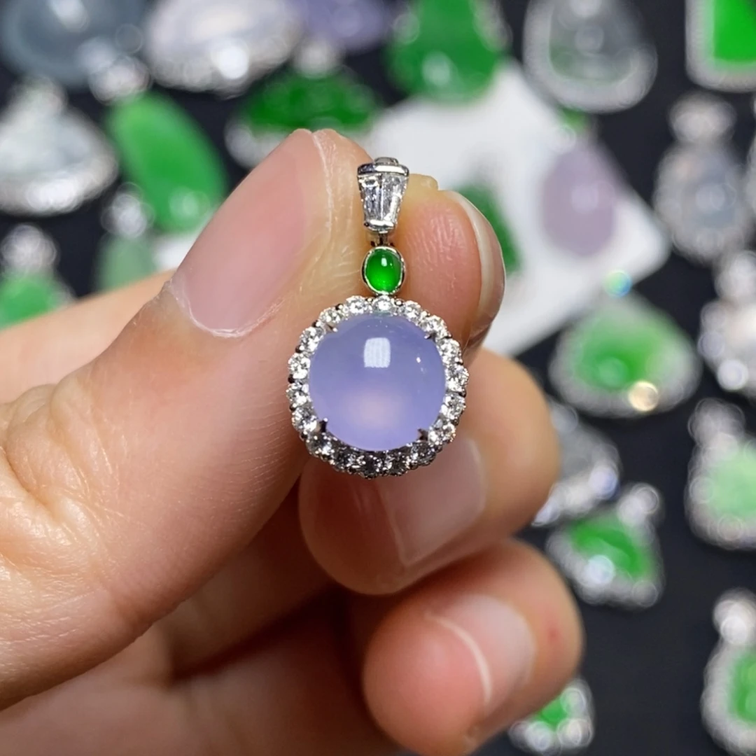 翡翠18K金镶嵌吊坠(不含链)冰紫蛋面