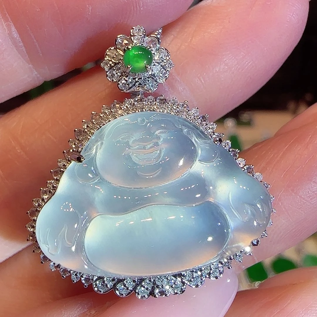 翡翠吊坠(不含链)18K金镶嵌