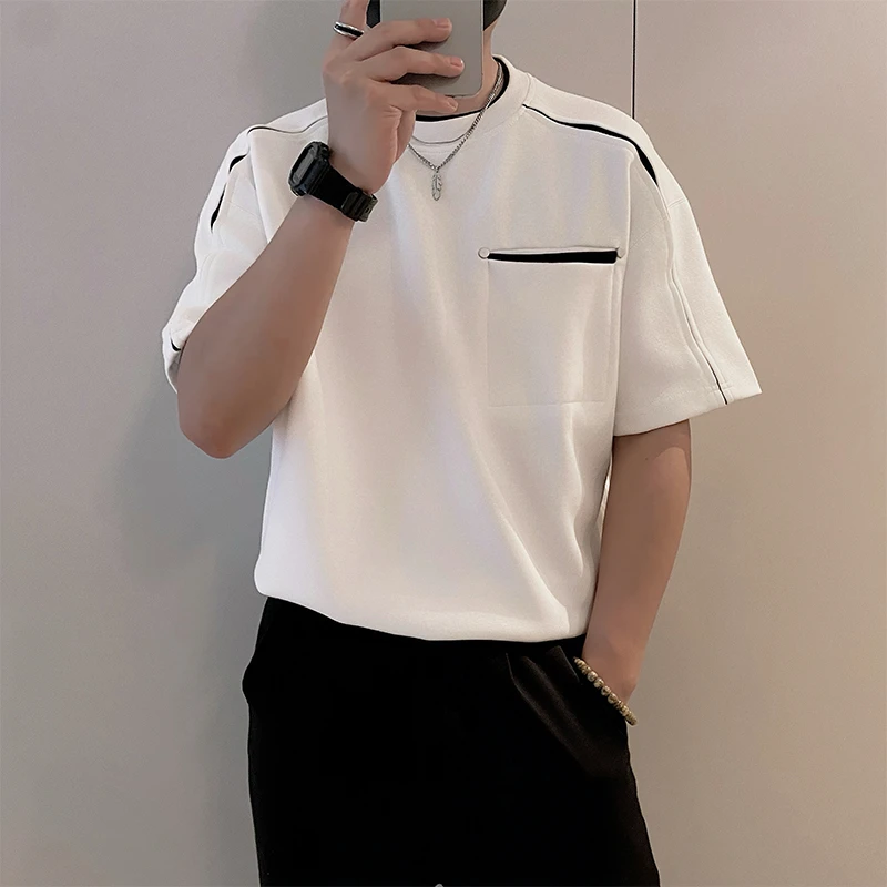 小众高级感假两件男士短袖T恤夏季轻奢百搭半袖痞帅男装时尚上衣