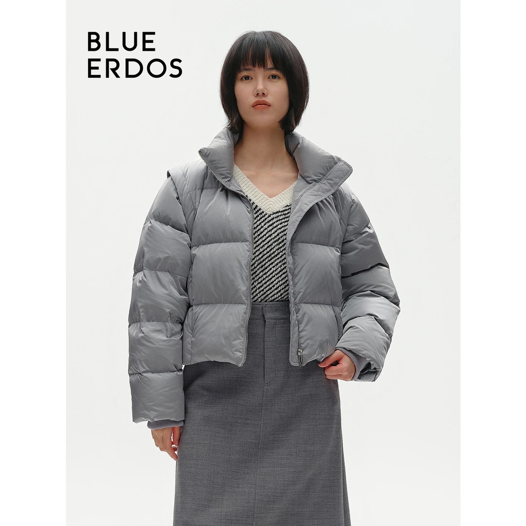 BLUE ERDOS24新品格雷系立领防风短款保暖羽绒服女B246JF003