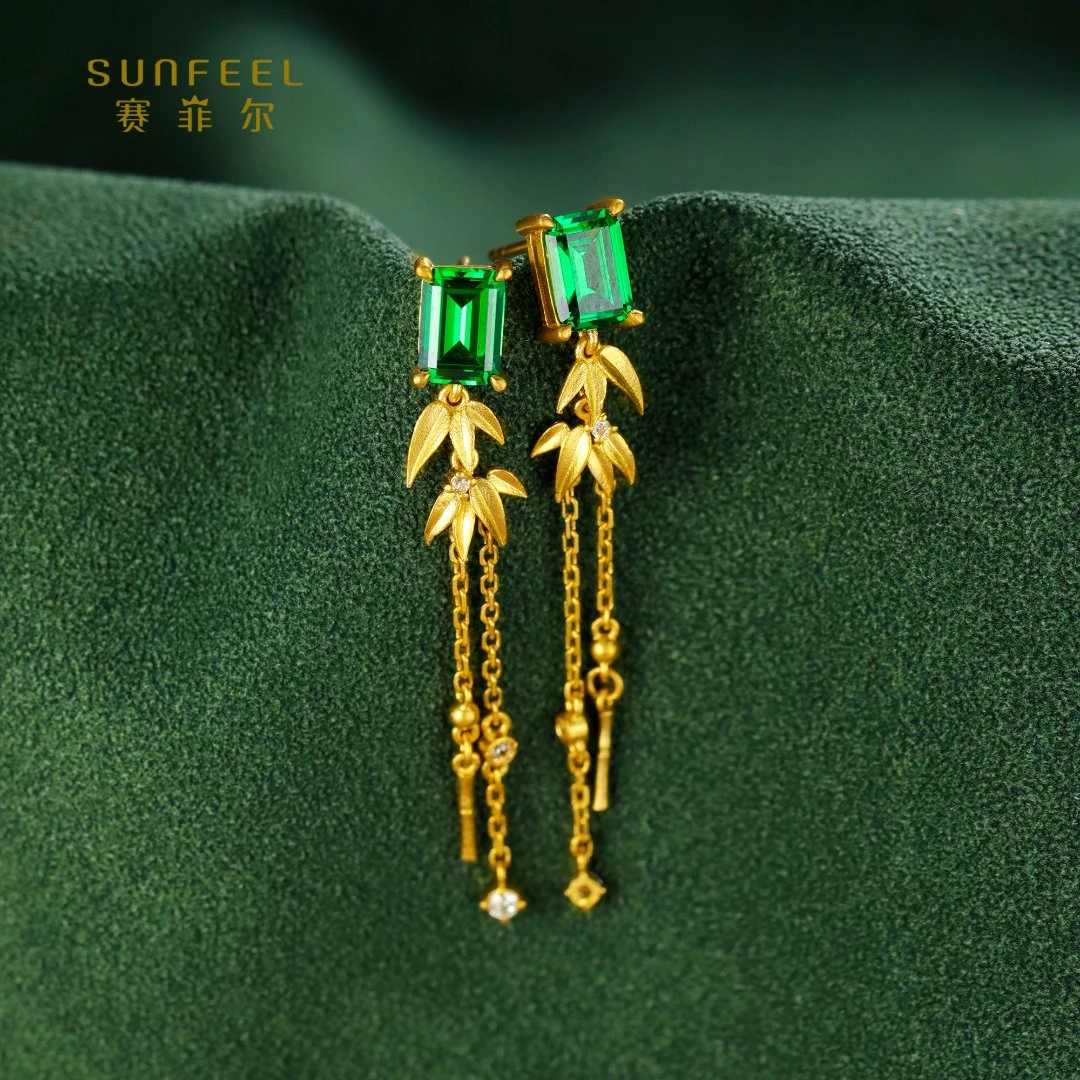 SUNFEEL/赛菲尔【一店】足金知春系列竹节镶石耳钉吊HR51020520