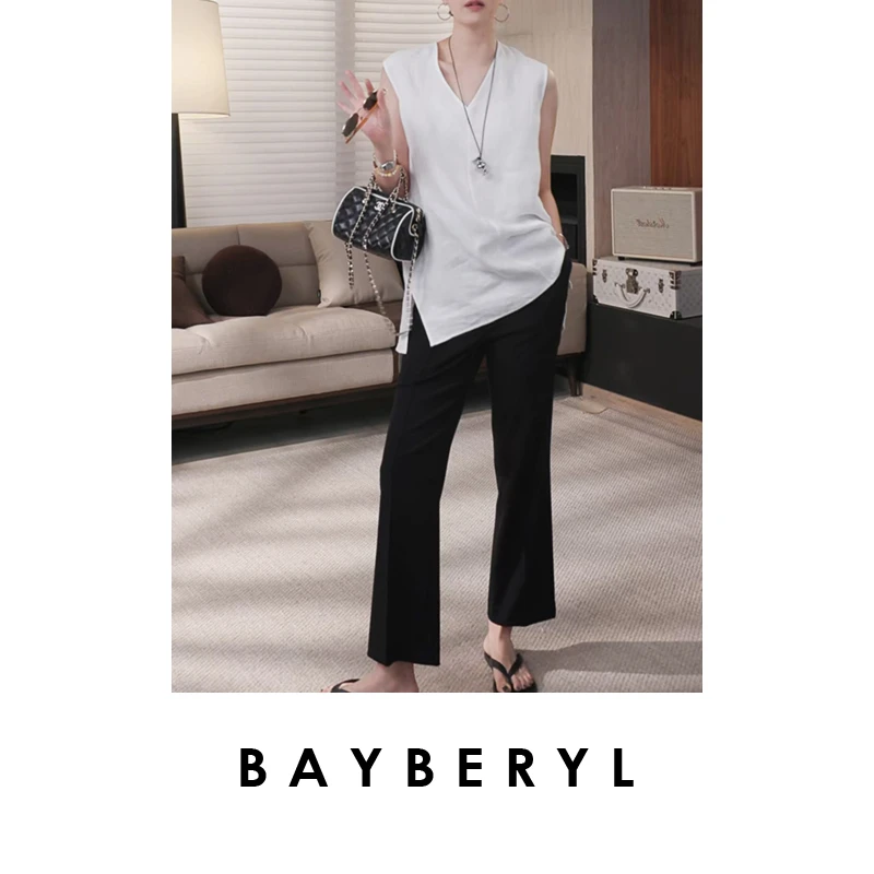 BAYBERYL老贝竹竿西裤*醋酸黑通勤显瘦休闲裤XXK5B2402-4/24