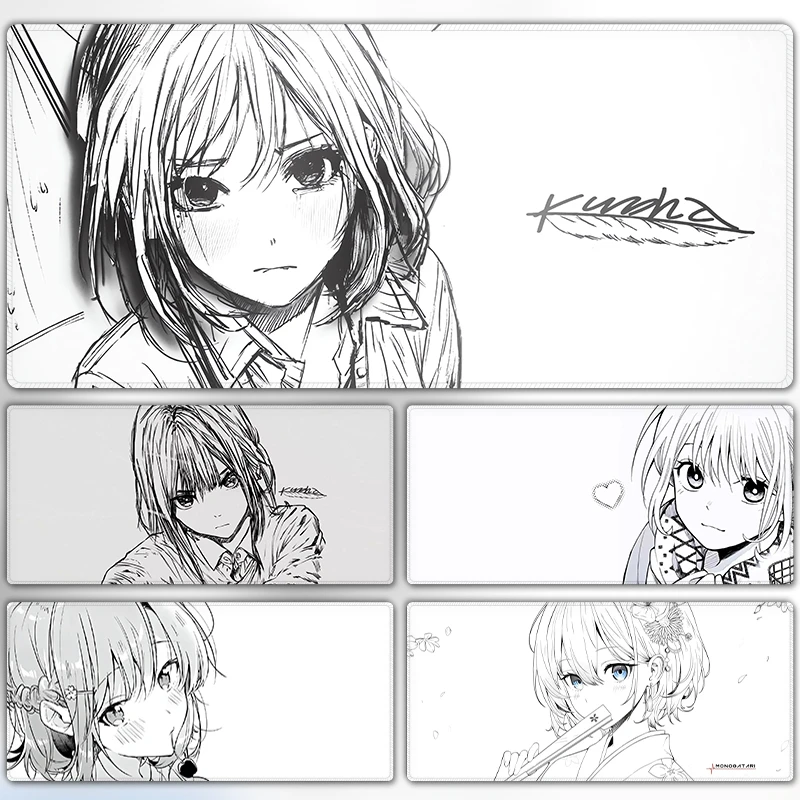 kuroha欲语鼠标垫超大黑白线条女孩电竞游戏滑鼠垫学生书桌键盘垫