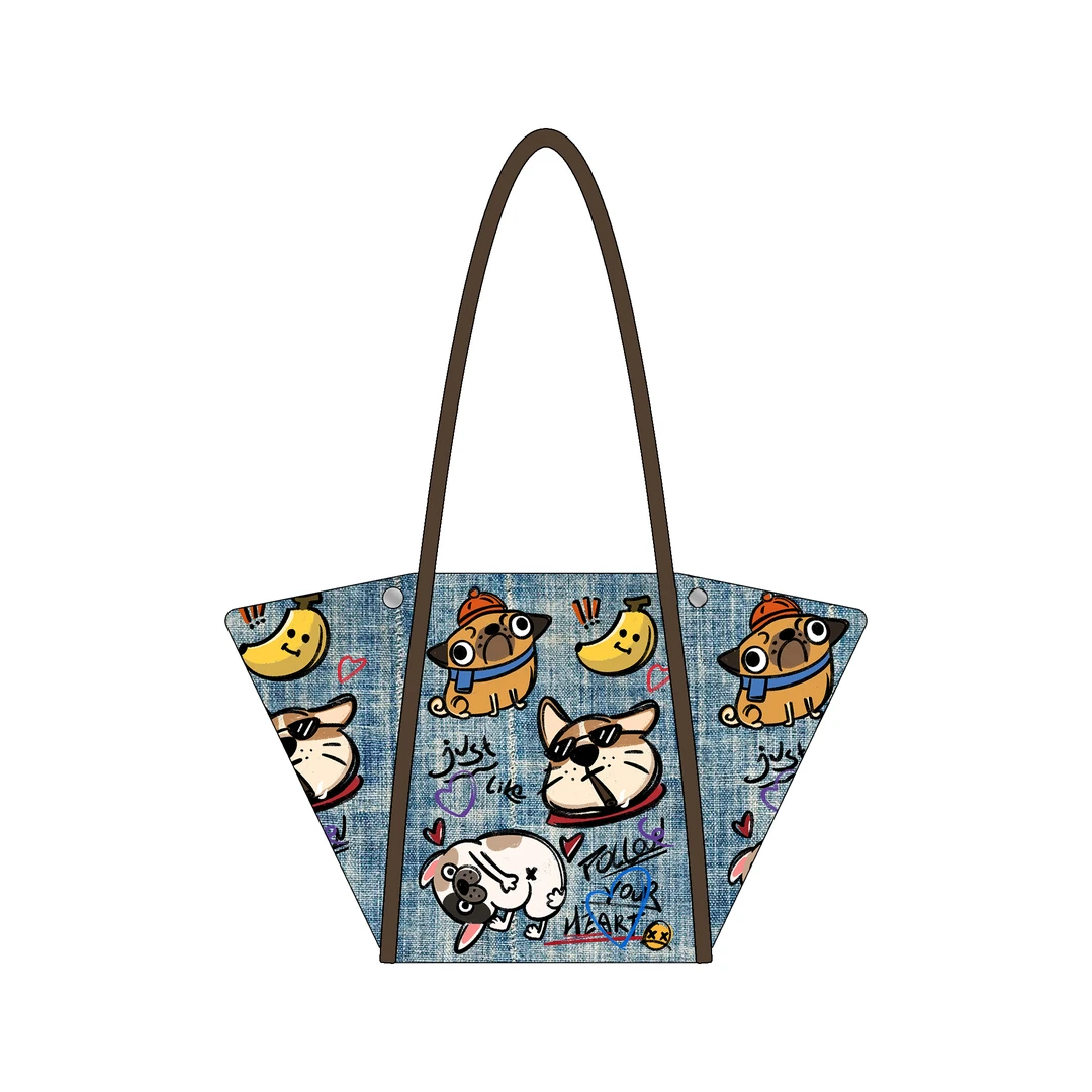 新款牛仔汪汪队百搭小众休闲元宝包单肩包书店大容量帆布包