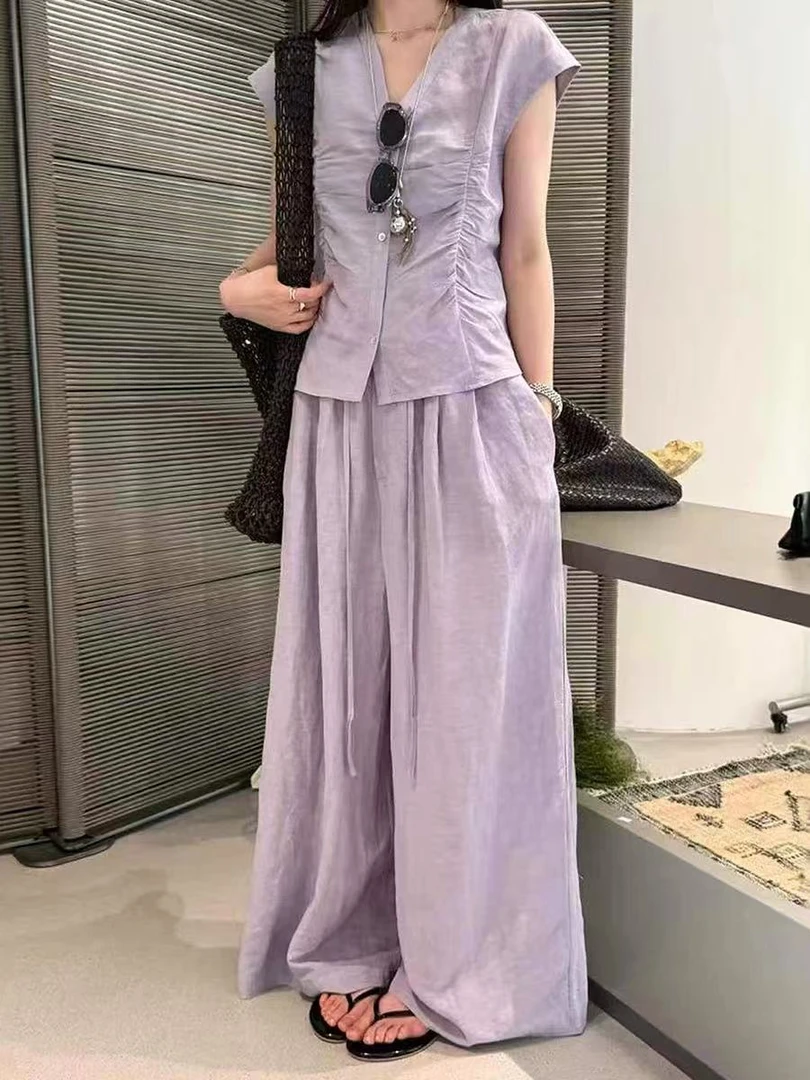 小九九 夏季新款胖mm女小众简约设计感褶皱收腰显瘦6302