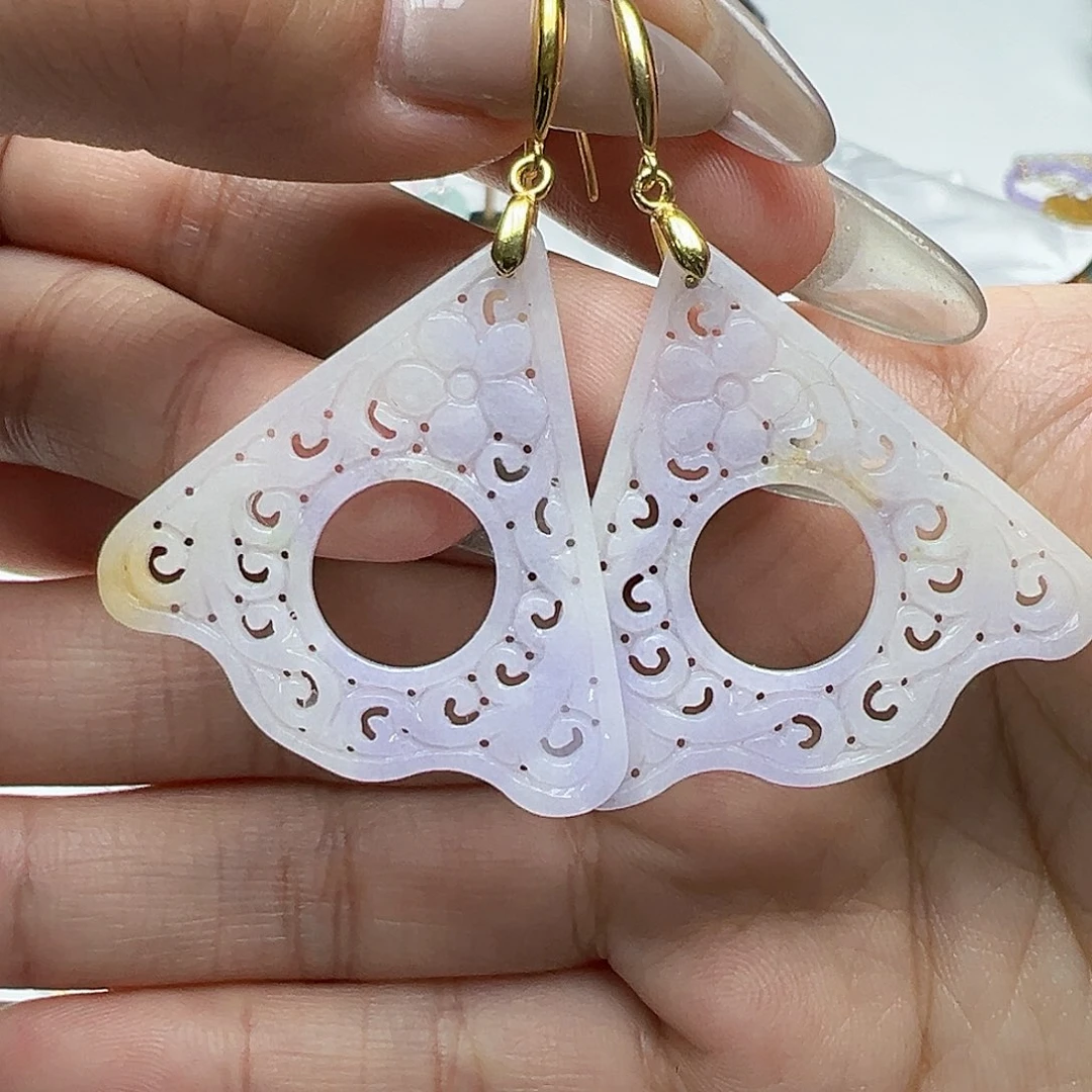 翡翠耳饰银S925镶嵌天然缅甸A货翡翠