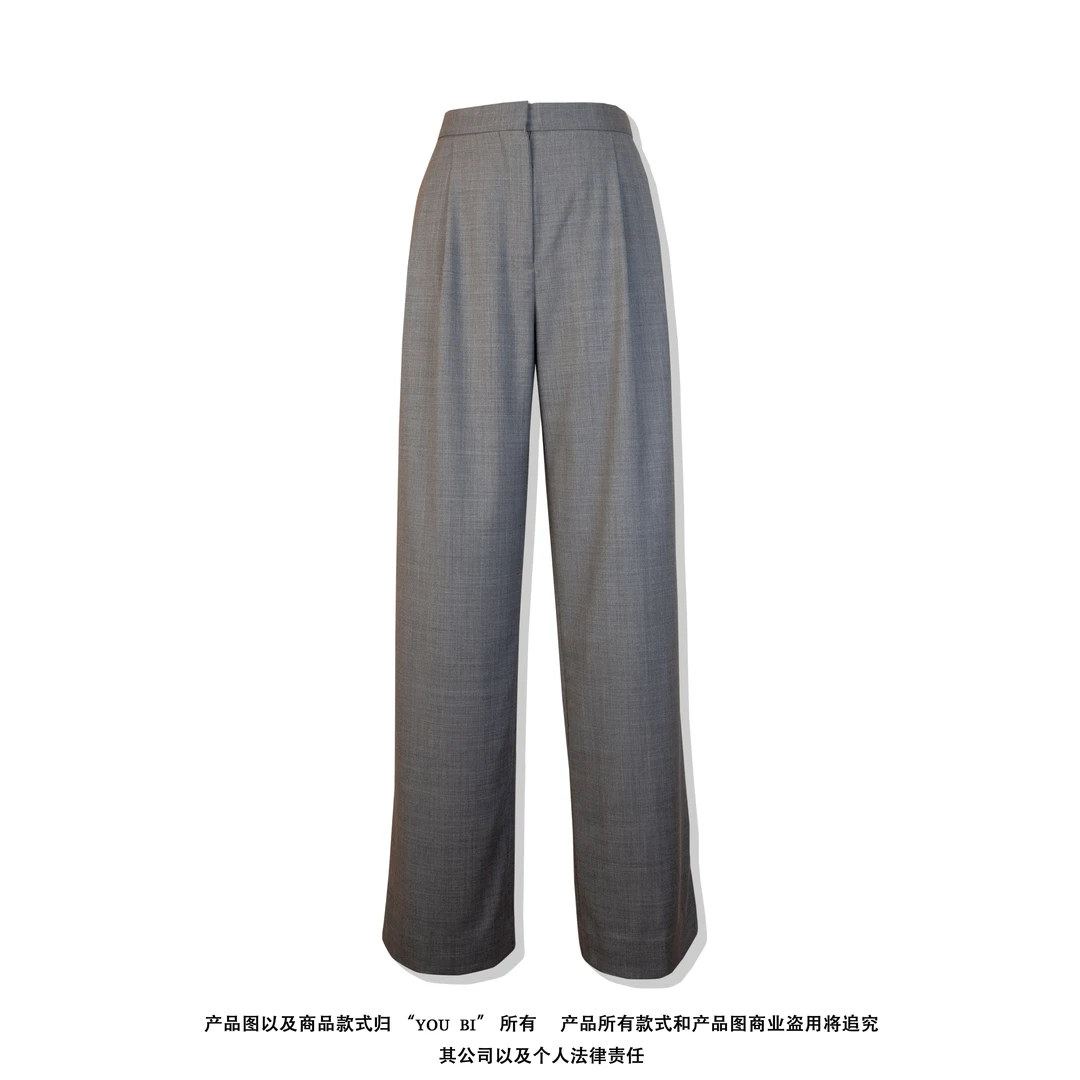 春夏新款立体剪裁时尚羊毛裤女休闲裤直筒裤纯色高腰女西裤B110