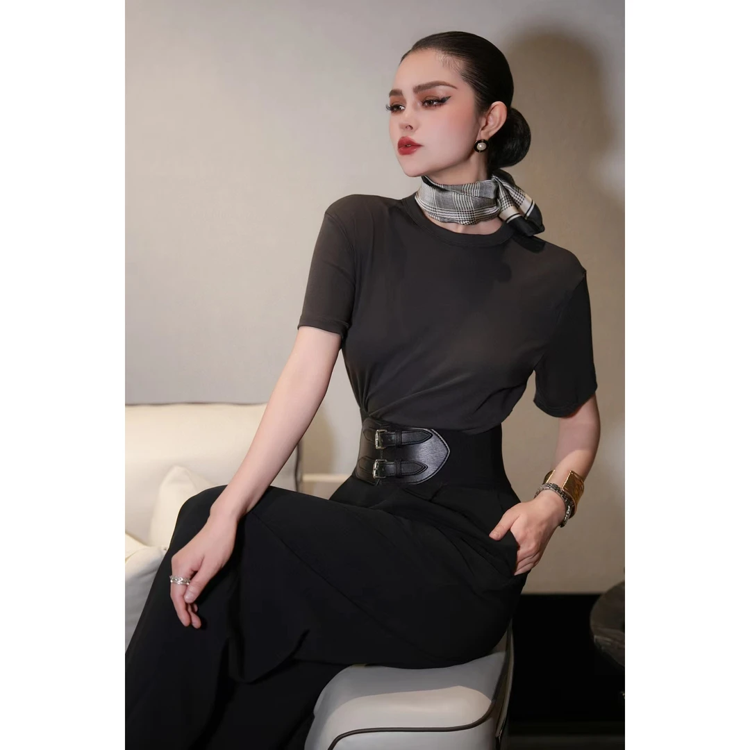 KIKI严选：0001-1-小林家欧货南油夏季小圆领百搭极简通勤T恤上衣