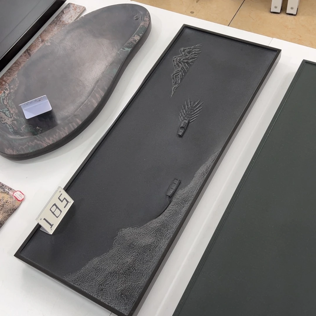 乌金石泛舟雕刻盘80.30.3尺寸