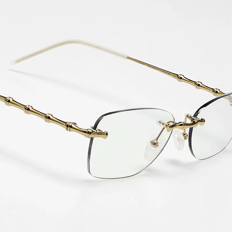 【魔杖】竹节 无框眼镜新品百搭可配镜高档超轻蓝光个性韩版切边