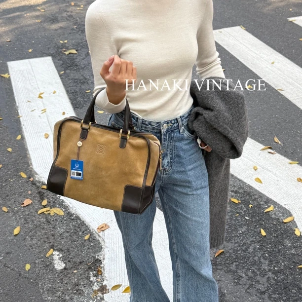 95新 LOEWE/罗意威 花绮中古/罗意威麂皮亚马逊amazona手提包