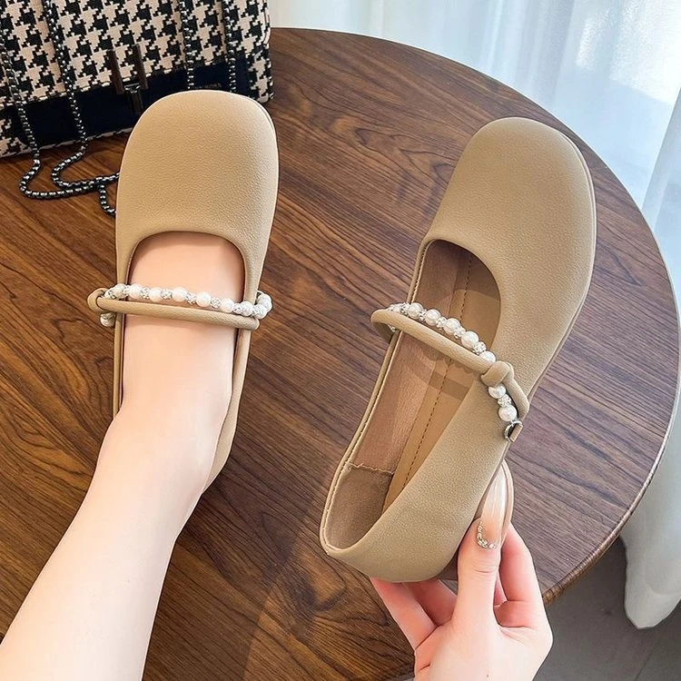 串珠低跟春季平底玛丽珍鞋单鞋豆豆鞋乐福鞋复古春夏季豆豆鞋