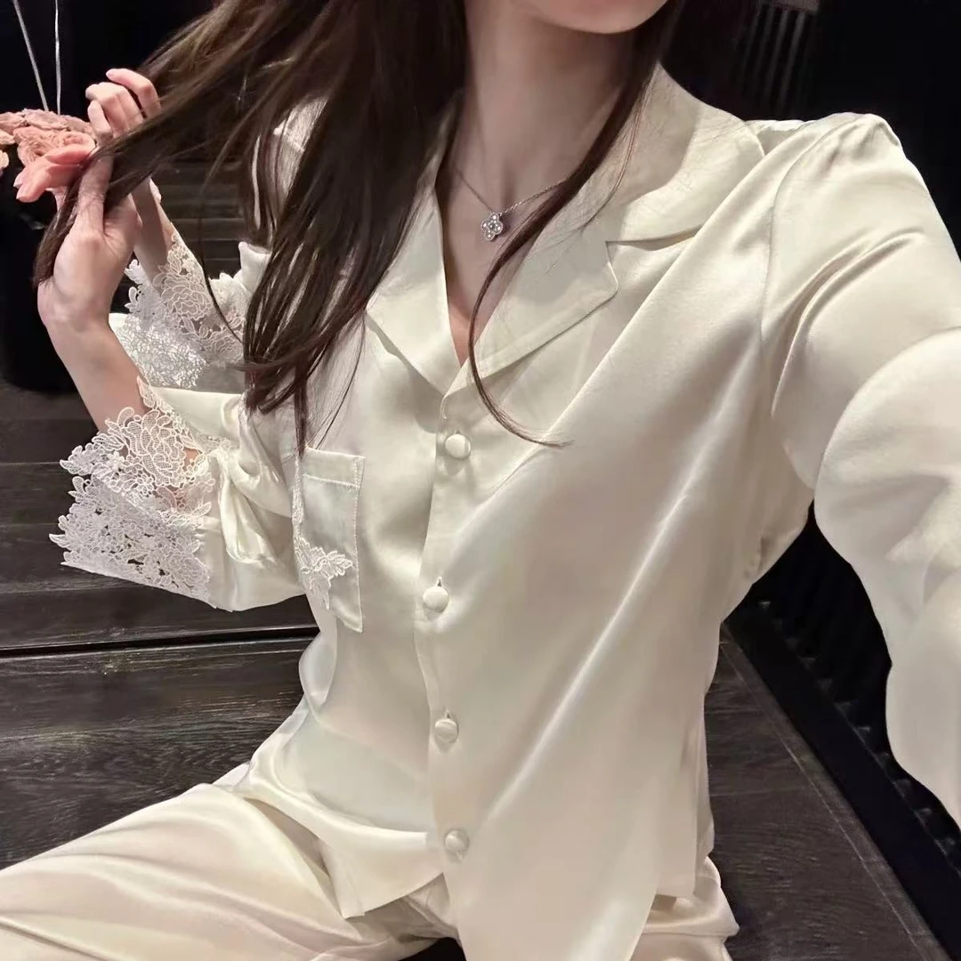 【曼妙月光】蕾丝款外贸睡衣春夏长袖薄款轻奢可外穿家居服