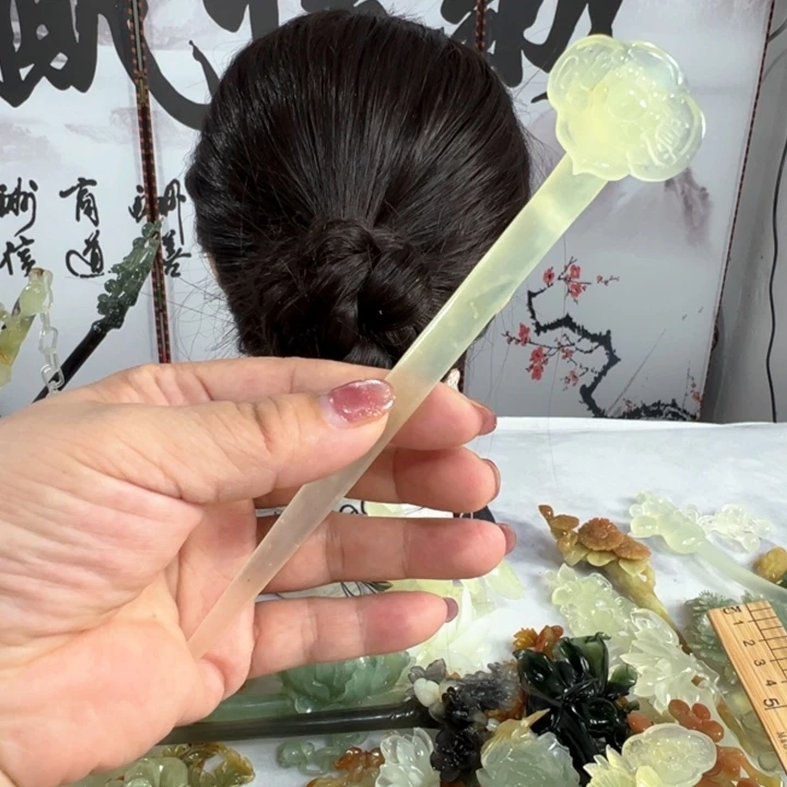 蛇纹石玉发饰未镶嵌水*心
