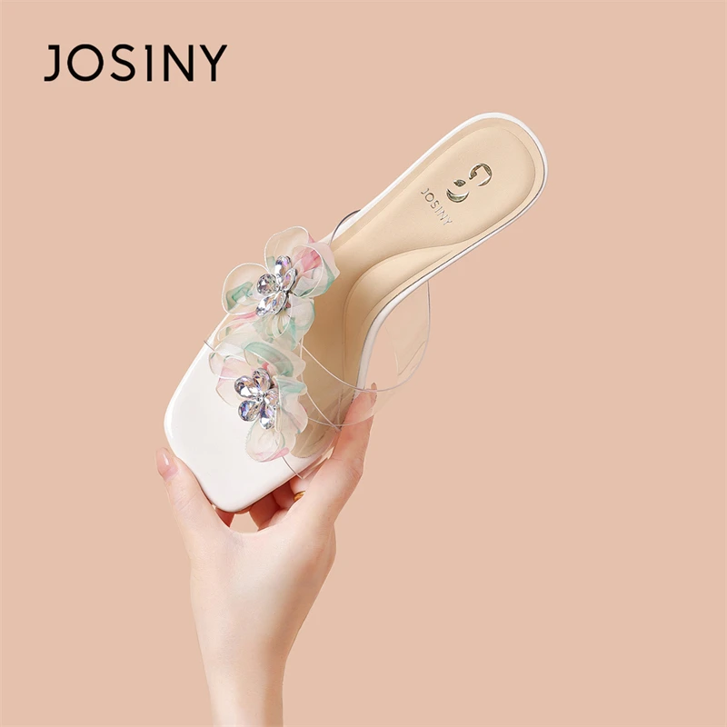 卓诗尼凉拖女外穿2025夏季新款凉鞋网红爆款透明细跟高跟一字拖鞋