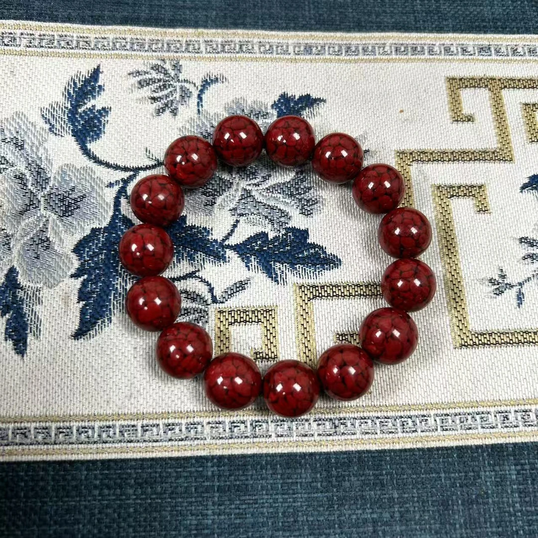 含辰砂工艺品晶体颗粒朱砂14mm单圈素圈手串