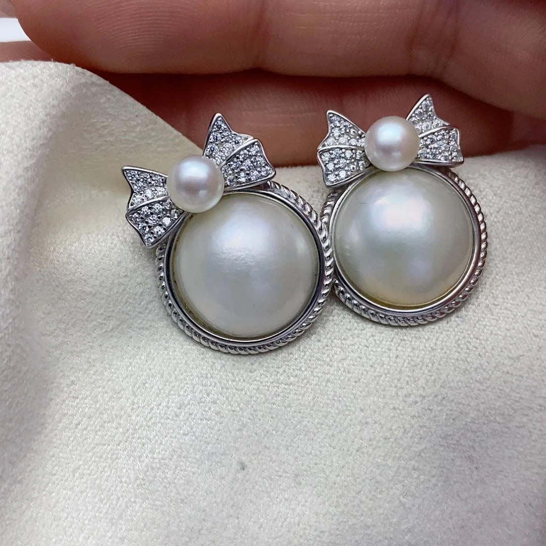 【闪购商品】拼合珍珠（马贝珠）耳饰银S925镶嵌