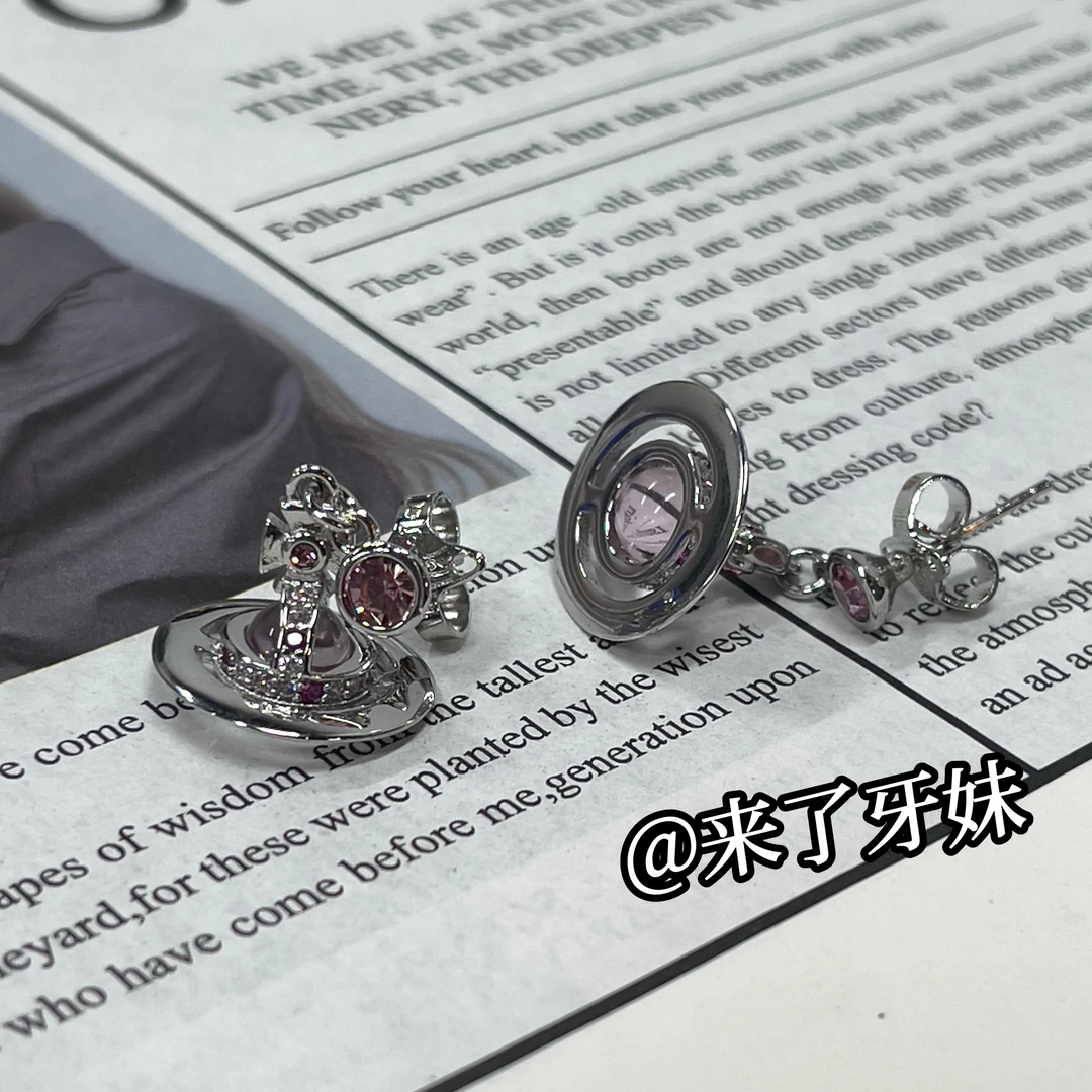 合金耳饰 YM【小西银色淡粉耳钉】气质耳环时尚百搭精致复古小众