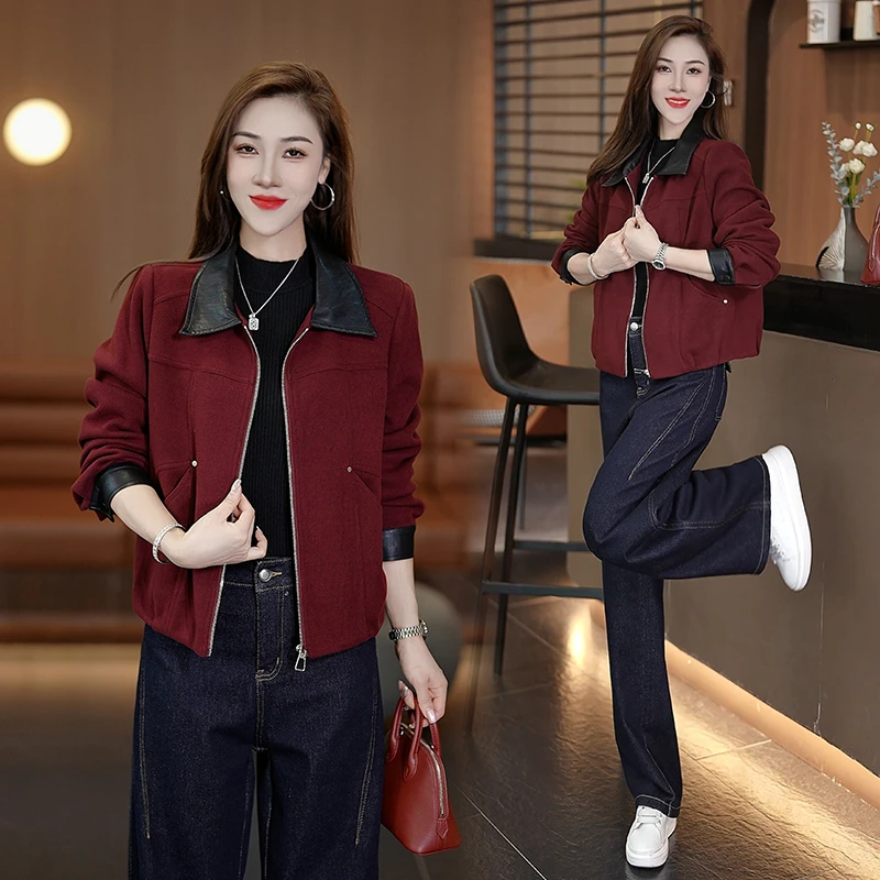 棉羊毛小个子休闲风短外套秋季气质慵懒风POLO领夹克女装INS风衣