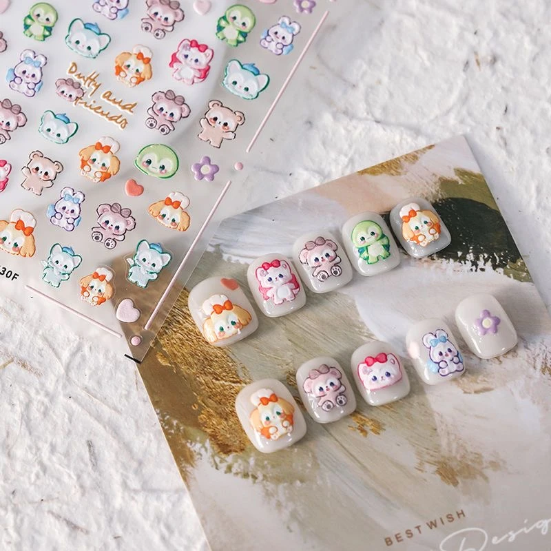 小红书新款美甲贴纸立体浮雕可爱白色diy指甲笔杆相机装饰品