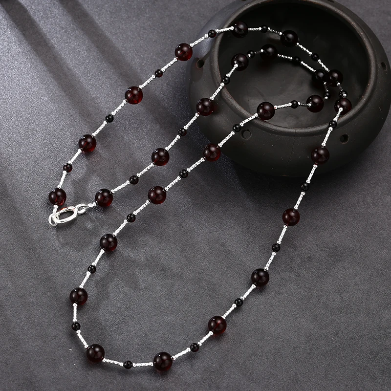 链子925银 小众手工简约气质百搭红色圆珠项链
