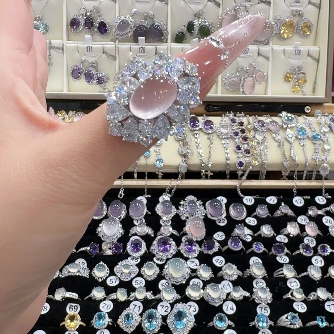 无***汐银S925镶嵌芙蓉石戒指