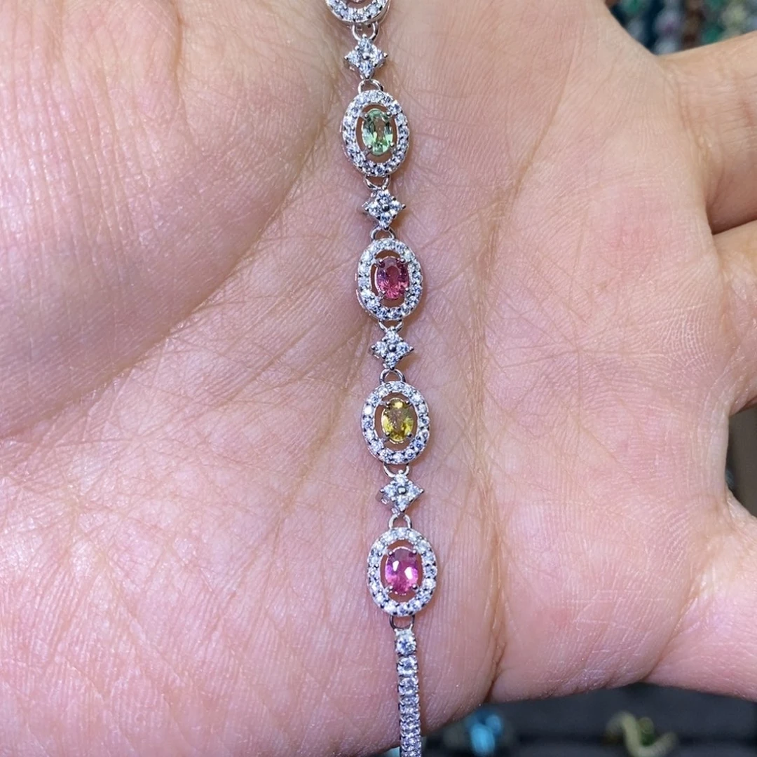 手链银S925镶嵌碧玺5667